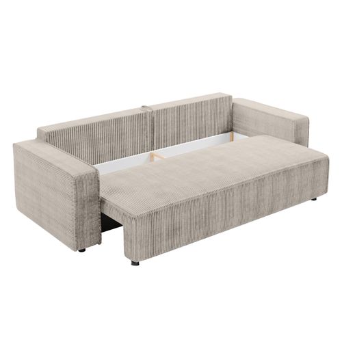 Canapé Convertible 3 Places En Velours Côtelé Beige Aydin 238/94/85 Cm - Coffre + Lit