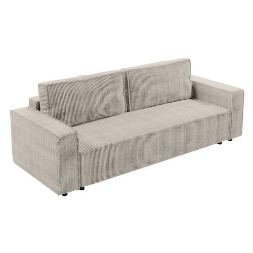 Canapé Convertible 3 Places En Velours Côtelé Beige Aydin 238/94/85 Cm - Coffre + Lit