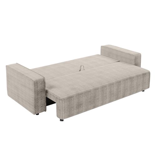 Canapé Convertible 3 Places En Velours Côtelé Beige Aydin 238/94/85 Cm - Coffre + Lit