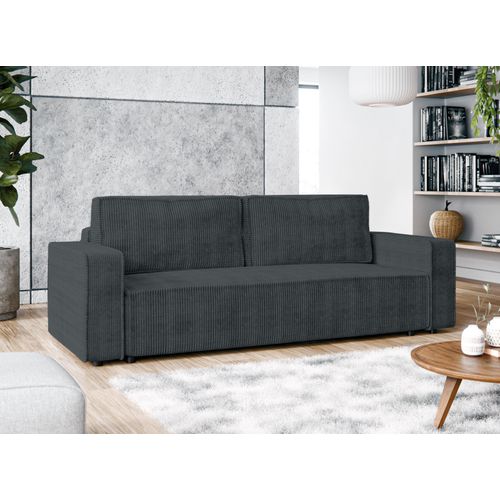 Canapé Convertible 3 Places En Velours Côtelé Gris Aydin 238/94/85 Cm - Coffre + Lit