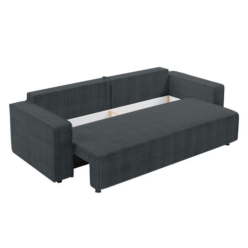 Canapé Convertible 3 Places En Velours Côtelé Gris Aydin 238/94/85 Cm - Coffre + Lit