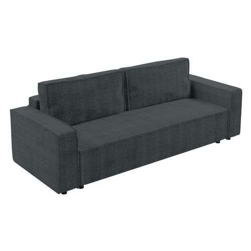 Canapé Convertible 3 Places En Velours Côtelé Gris Aydin 238/94/85 Cm - Coffre + Lit