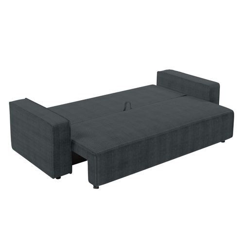 Canapé Convertible 3 Places En Velours Côtelé Gris Aydin 238/94/85 Cm - Coffre + Lit
