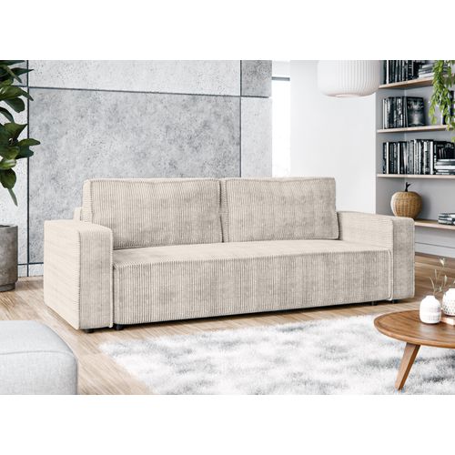 Canapé Convertible 3 Places En Velours Côtelé Crème Aydin 238/94/85 Cm - Coffre + Lit