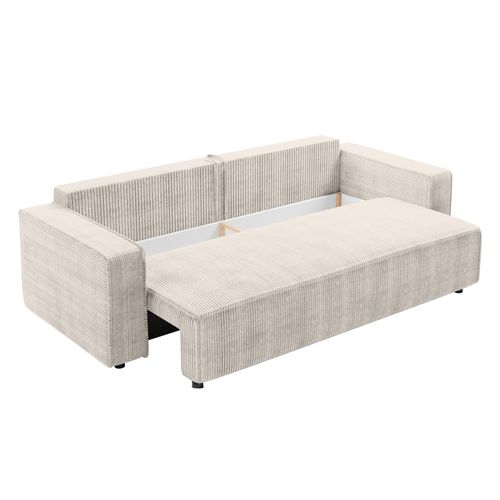 Canapé Convertible 3 Places En Velours Côtelé Crème Aydin 238/94/85 Cm - Coffre + Lit