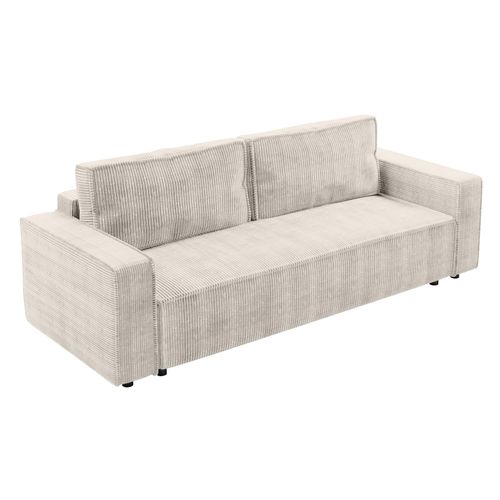 Canapé Convertible 3 Places En Velours Côtelé Crème Aydin 238/94/85 Cm - Coffre + Lit