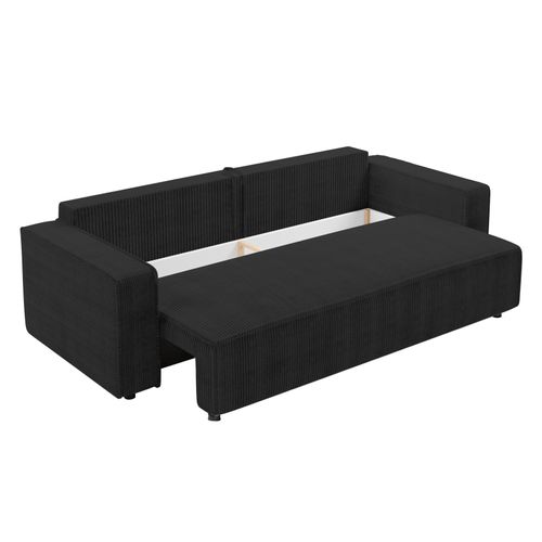 Canapé Convertible 3 Places En Velours Côtelé Gris Foncé Aydin 238/94/85 Cm - Coffre + Lit