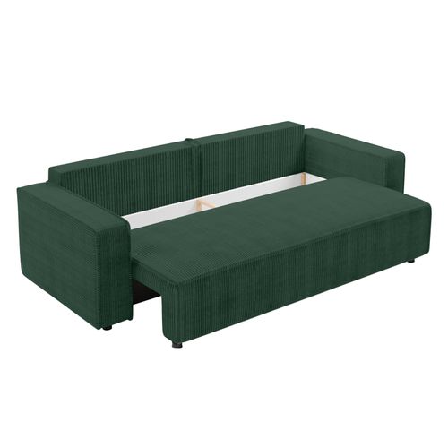 Canapé Convertible 3 Places En Velours Côtelé Vert Foncé Aydin 238/94/85 Cm - Coffre + Lit