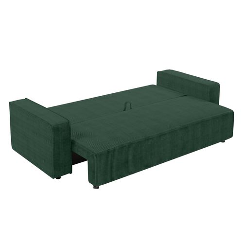 Canapé Convertible 3 Places En Velours Côtelé Vert Foncé Aydin 238/94/85 Cm - Coffre + Lit