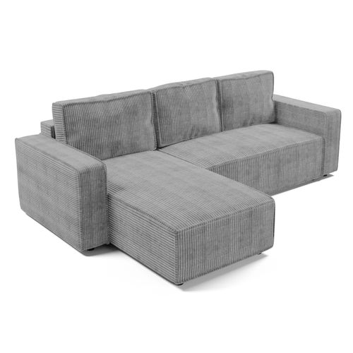 Canapé D'angle Réversible En Velours Côtelé Gris Clair Aydin L 258/169/85 Cm - Coffre + Lit