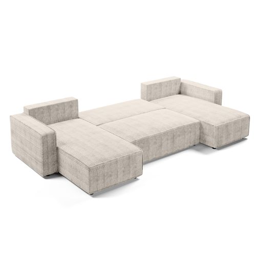 Canapé Panoramique En Velours Côtelé Crème Aydin U 338/169/85 Cm - Coffre + Lit