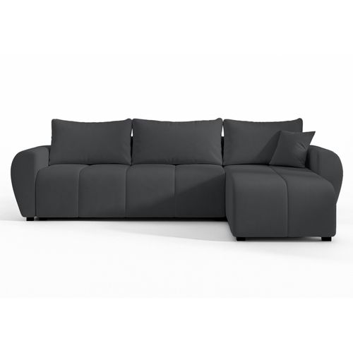Canapé D'angle Droit En Tissu Gris Malatya 246/145/82 Cm - Avec Coffre Et Fonction Lit