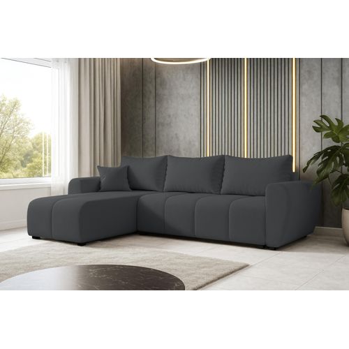 Canapé D'angle Gauche En Tissu Gris Malatya 246/145/82 Cm - Avec Coffre Et Fonction Lit
