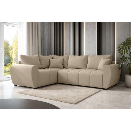 Canapé D'angle Gauche En Tissu Marron Malatya L 235/175/82 Cm - Avec Coffre Et Fonction Lit