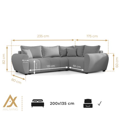 Canapé D'angle Gauche En Tissu Marron Malatya L 235/175/82 Cm - Avec Coffre Et Fonction Lit