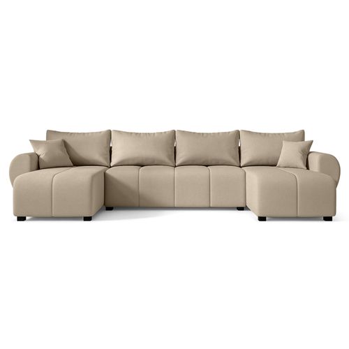 Canapé Panoramique En Tissu Marron Malatya U 311/145/82 Cm - Avec Coffre Et Fonction Lit