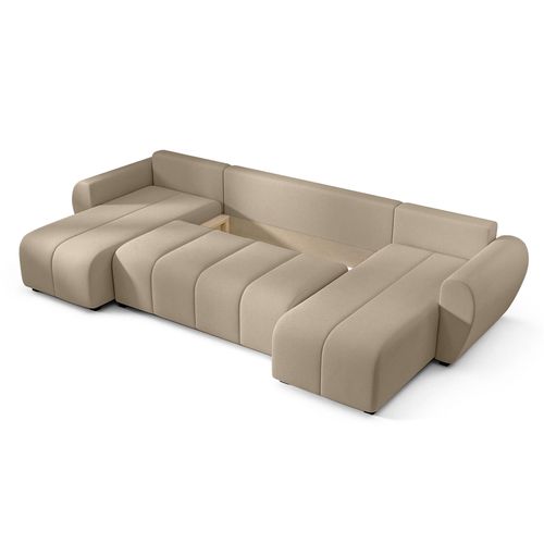 Canapé Panoramique En Tissu Marron Malatya U 311/145/82 Cm - Avec Coffre Et Fonction Lit