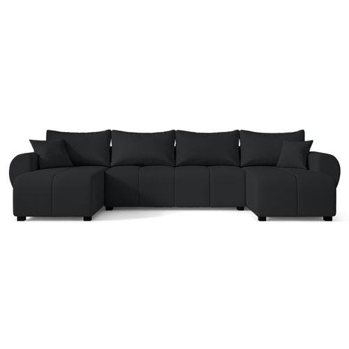 Canapé Panoramique En Tissu Noir Malatya U 311/145/82 Cm - Avec Coffre Et Fonction Lit