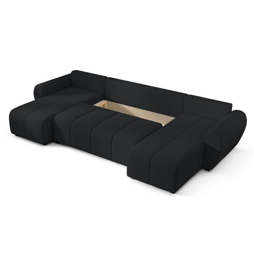 Canapé Panoramique En Tissu Noir Malatya U 311/145/82 Cm - Avec Coffre Et Fonction Lit