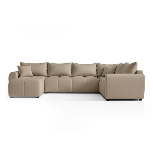 Canapé Panoramique Droit En Tissu Marron Malatya U 303/208/82 Cm - Avec Coffre Et Fonction Lit