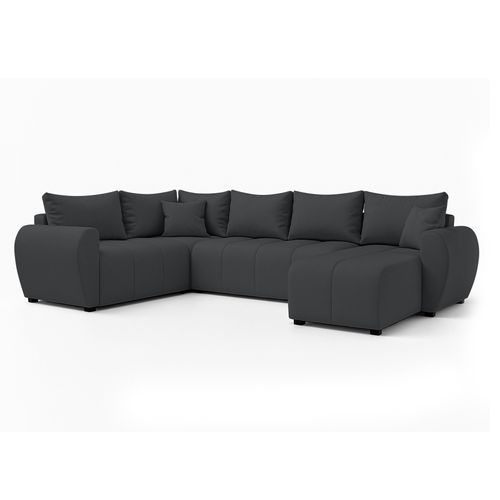 Canapé Panoramique Gauche En Tissu Gris Malatya U 303/208/82 Cm - Avec Coffre Et Fonction Lit