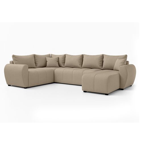 Canapé Panoramique Gauche En Tissu Marron Malatya U 303/208/82 Cm - Avec Coffre Et Fonction Lit