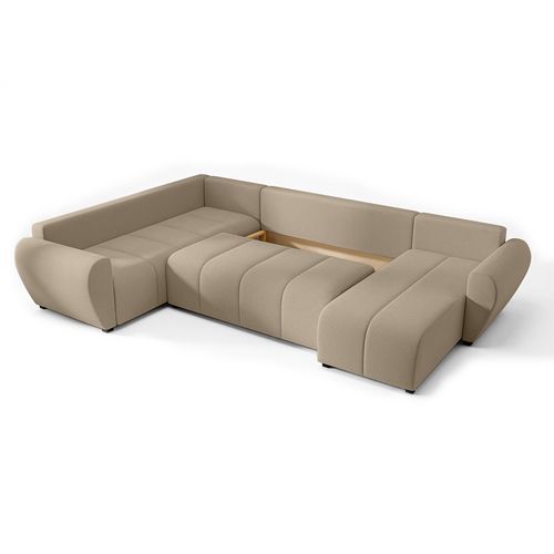 Canapé Panoramique Gauche En Tissu Marron Malatya U 303/208/82 Cm - Avec Coffre Et Fonction Lit