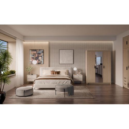 Armoire Avec Miroir 3 Portes Storicos Chêne Huilé L.133 Cm - Design Moderne