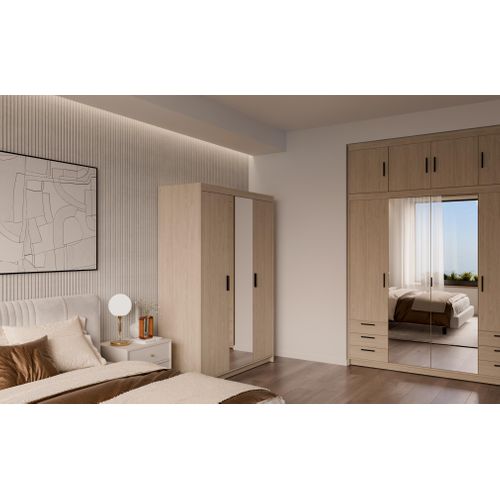 Armoire Avec Miroir 3 Portes Storicos Chêne Huilé L.133 Cm - Design Moderne