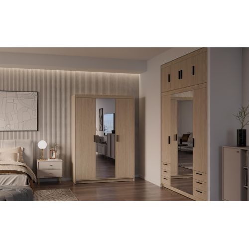 Armoire Avec Miroir 3 Portes Storicos Chêne Huilé L.133 Cm - Design Moderne