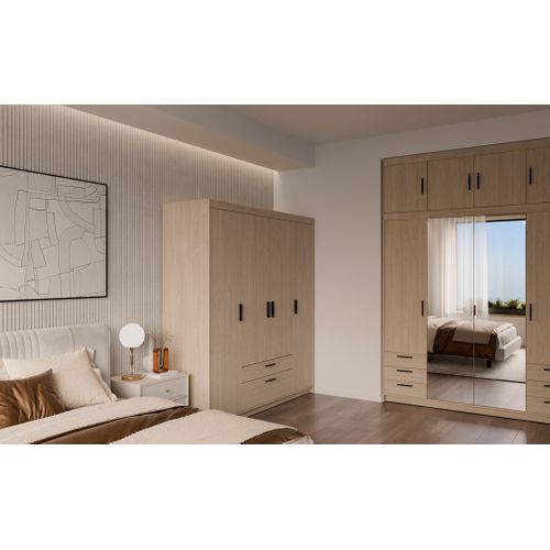 Armoire 4 Portes 2 Tiroirs Storicos Chêne Huilé L.176,3 Cm - Design Moderne