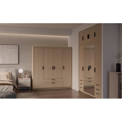 Armoire 4 Portes 2 Tiroirs Storicos Chêne Huilé L.176,3 Cm - Design Moderne