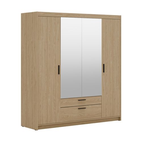 Armoire Avec Miroir 4 Portes 2 Tiroirs Storicos Chêne Huilé L.176,3 Cm - Design Moderne