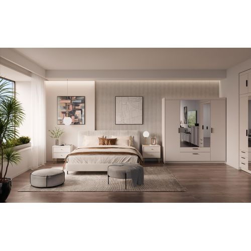 Armoire Avec Miroir 4 Portes 2 Tiroirs Storicos Beige L.176,3 Cm - Design Moderne