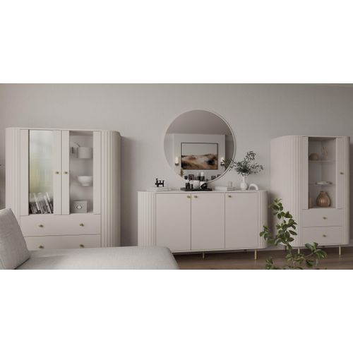 Buffet 3 Portes Avec Côtés Rainurés Beige 164,6 Cm - Halay