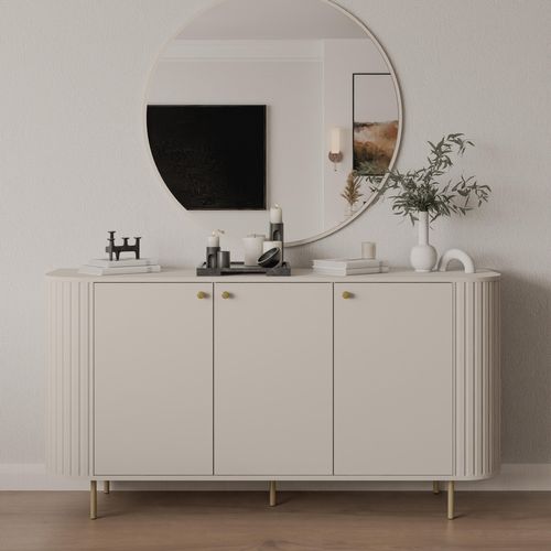 Buffet 3 Portes Avec Côtés Rainurés Beige 164,6 Cm - Halay