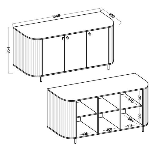 Buffet 3 Portes Avec Côtés Rainurés Beige 164,6 Cm - Halay