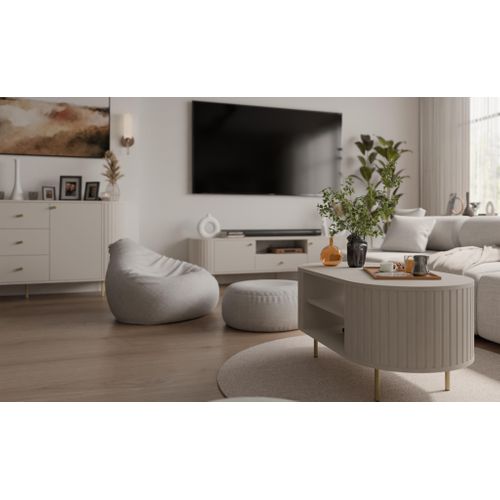 Table Basse Ovale Avec Côtés Rainurés Beige 100 X 52 Cm - Halay