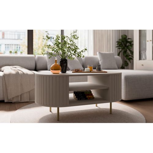 Table Basse Ovale Avec Côtés Rainurés Beige 100 X 52 Cm - Halay