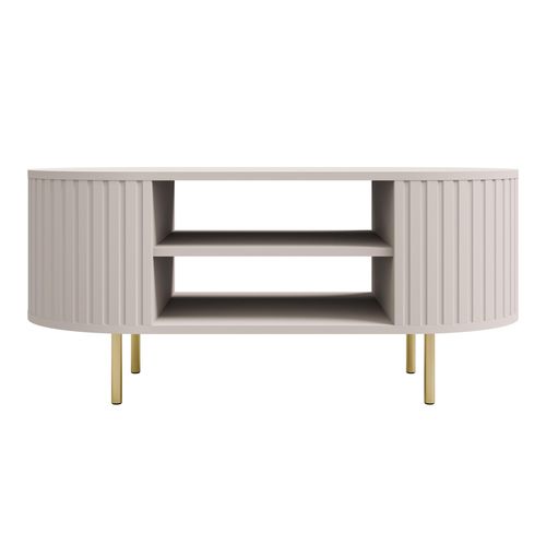 Table Basse Ovale Avec Côtés Rainurés Beige 100 X 52 Cm - Halay