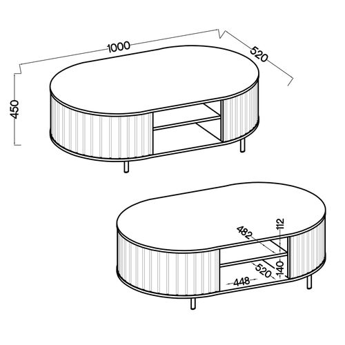 Table Basse Ovale Avec Côtés Rainurés Beige 100 X 52 Cm - Halay