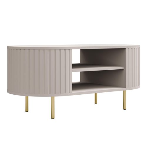 Table Basse Ovale Avec Côtés Rainurés Beige 100 X 52 Cm - Halay