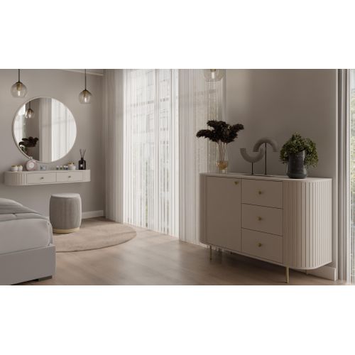 Coiffeuse Moderne 2 Portes Avec Miroir Rectangulaire 110 X 68 Cm Beige - Halay