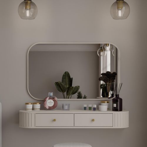 Coiffeuse Moderne 2 Portes Avec Miroir Rectangulaire 110 X 68 Cm Beige - Halay
