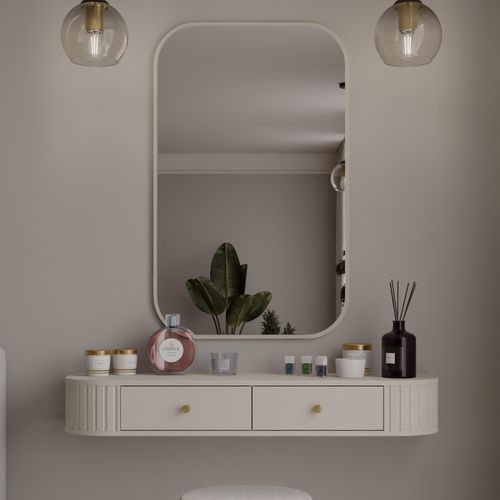 Coiffeuse Moderne 2 Portes Avec Miroir Rectangulaire 110 X 68 Cm Beige - Halay