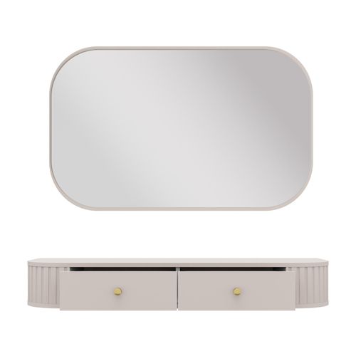 Coiffeuse Moderne 2 Portes Avec Miroir Rectangulaire 110 X 68 Cm Beige - Halay