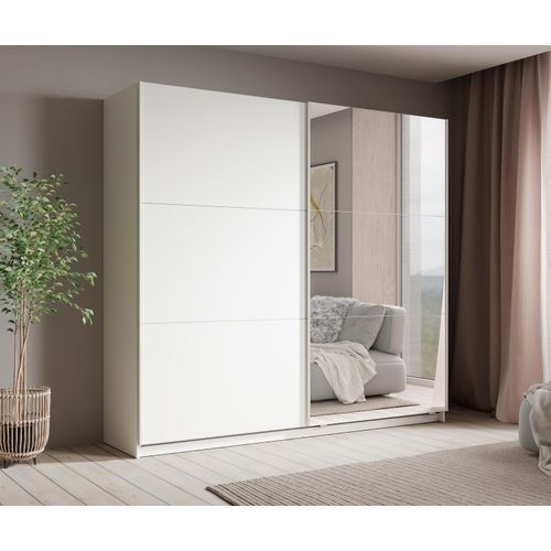 Armoire 2 Portes Coulissantes Avec Miroir Blanc 221 Cm - Lunoria
