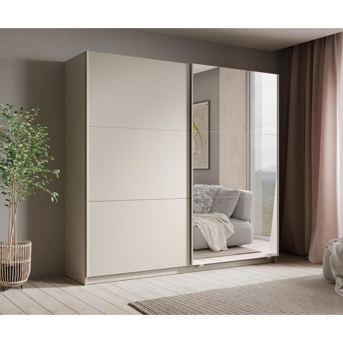 Armoire 2 Portes Coulissantes Avec Miroir Et Éclairage LED Beige 221 Cm - Lunoria