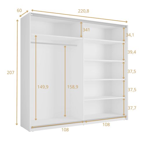 Armoire 2 Portes Coulissantes Avec Miroir Et Éclairage LED Beige 221 Cm - Lunoria