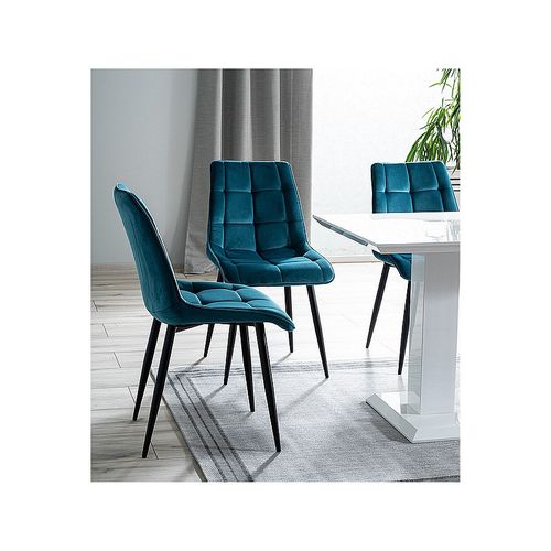 Chaise Chic En Velours Matelassé - Bleu Canard - H 88 Cm